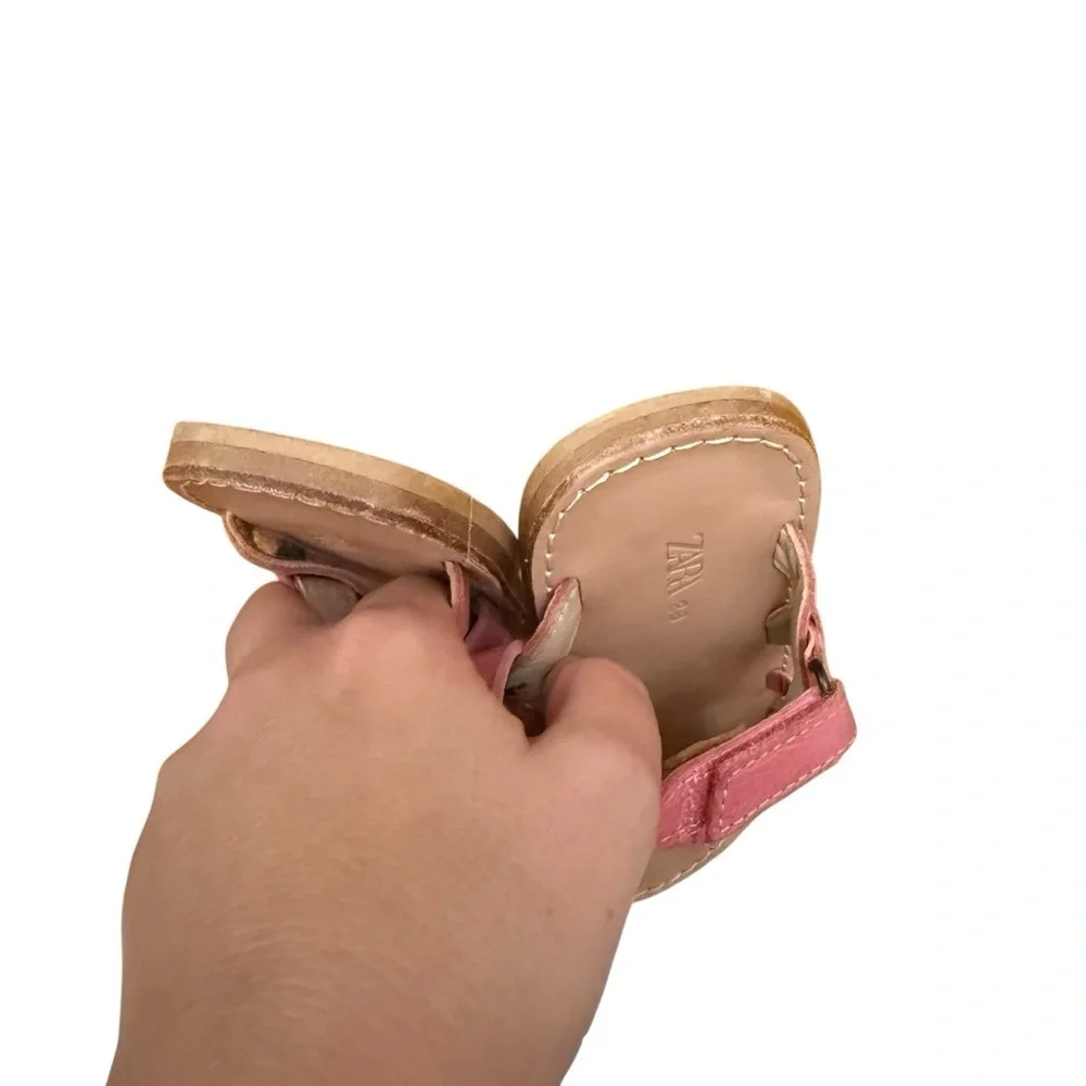 Zara| Kids Leather Pink Woven Sandals with Straps- Size 11 EU 28